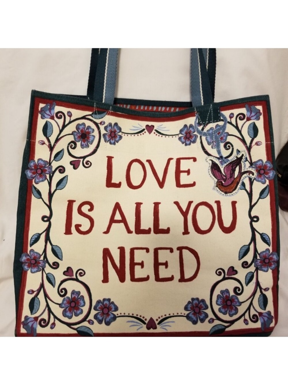 BRIGHTON Love Is All You Need Floral Tote Bag - Cream & Teal - Picture 2 of 9